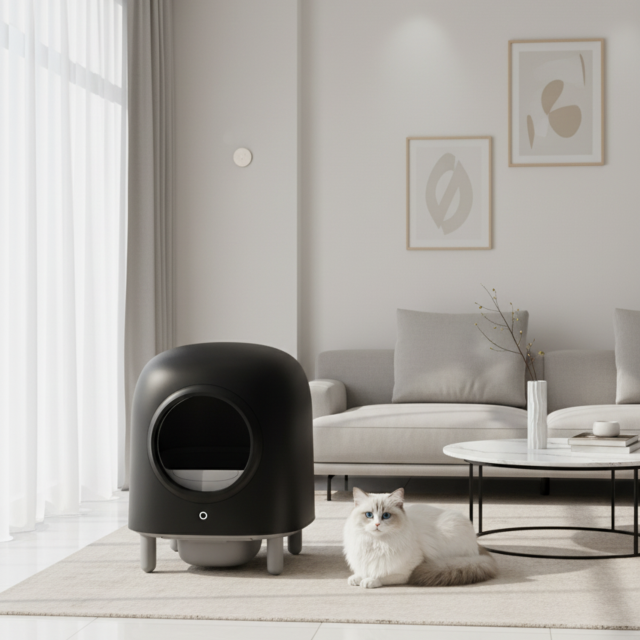 Petree Cube – Bac à litière autonettoyant – Édition Noire