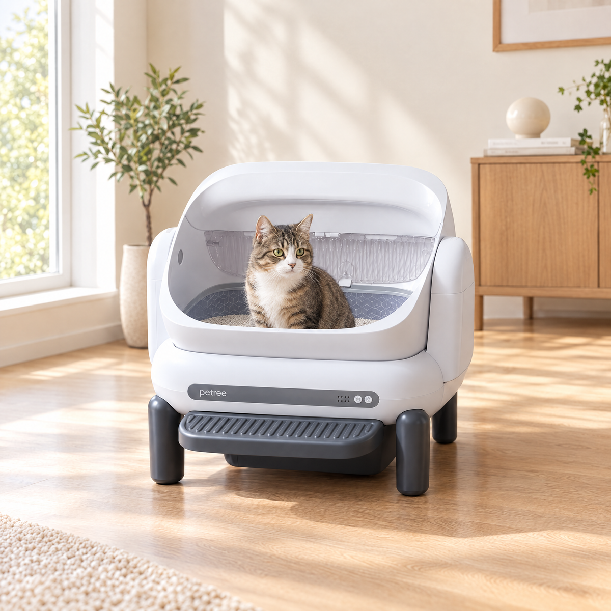 Petree Nest open zelfreinigende kattenbak met twee katten